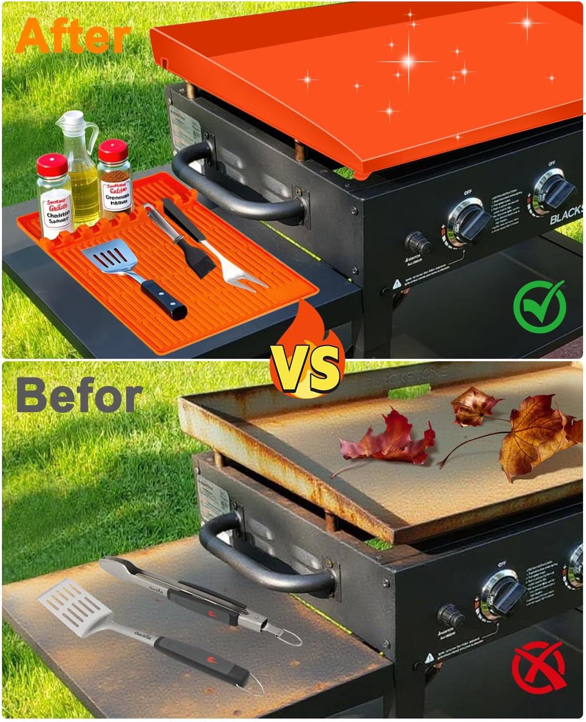 Full Wrap-Around 36" Blackstone Silicone Griddle Cover,Include 16" Spatula Mat, Reusable & Premium Food-Grade Silicone Grill Mat | Thick & Durable | from Dirt & Rust ﻿