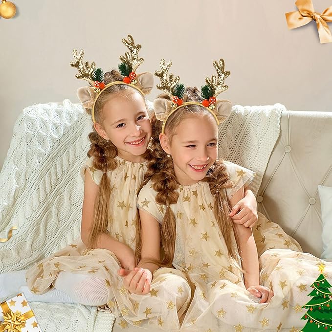 Christmas Headbands, Christmas Glitter Elk Antlers Headbands, Cute Xmas Hair Bands Holiday Party Gift for Girls Women